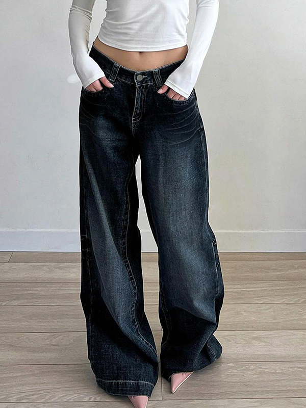 EMMIOL Schmale, verwaschene, lockere Boyfriendjeans