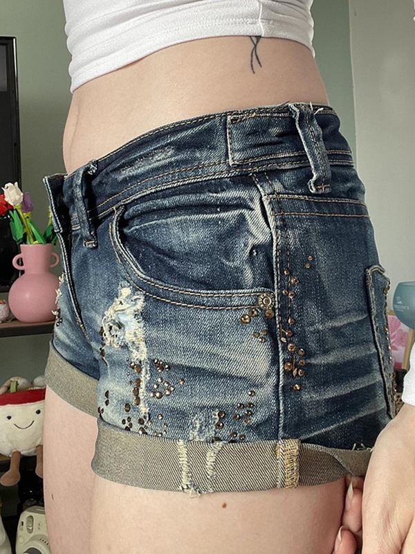 EMMIOL Pantaloncini in denim vintage invecchiato e lavato