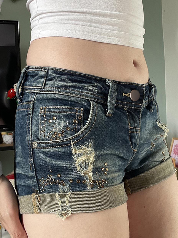 EMMIOL Pantaloncini in denim vintage invecchiato e lavato