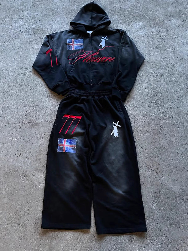 EMMIOL Felpa con zip stampata personalizzata in due pezzi