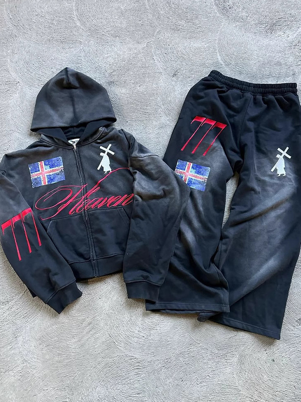 EMMIOL Felpa con zip stampata personalizzata in due pezzi