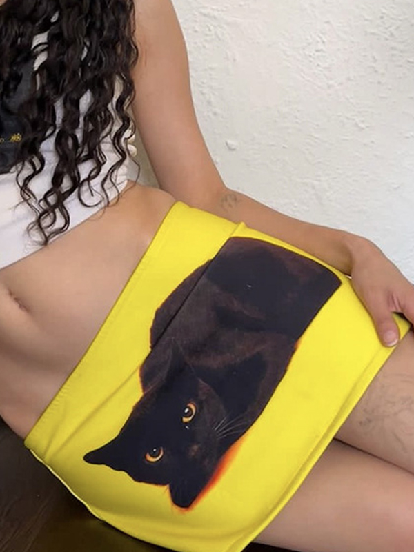 EMMIOL Minigonna retrò con gatto nero