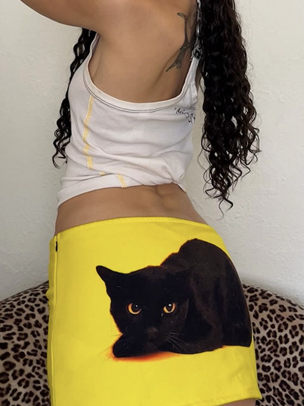EMMIOL Minigonna retrò con gatto nero