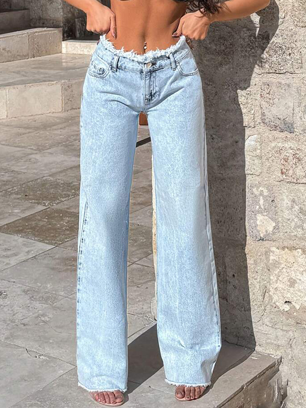 EMMIOL Designorientierte Niche Fringe Boyfriend Jeans