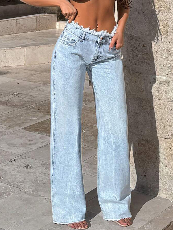 EMMIOL Designorientierte Niche Fringe Boyfriend Jeans