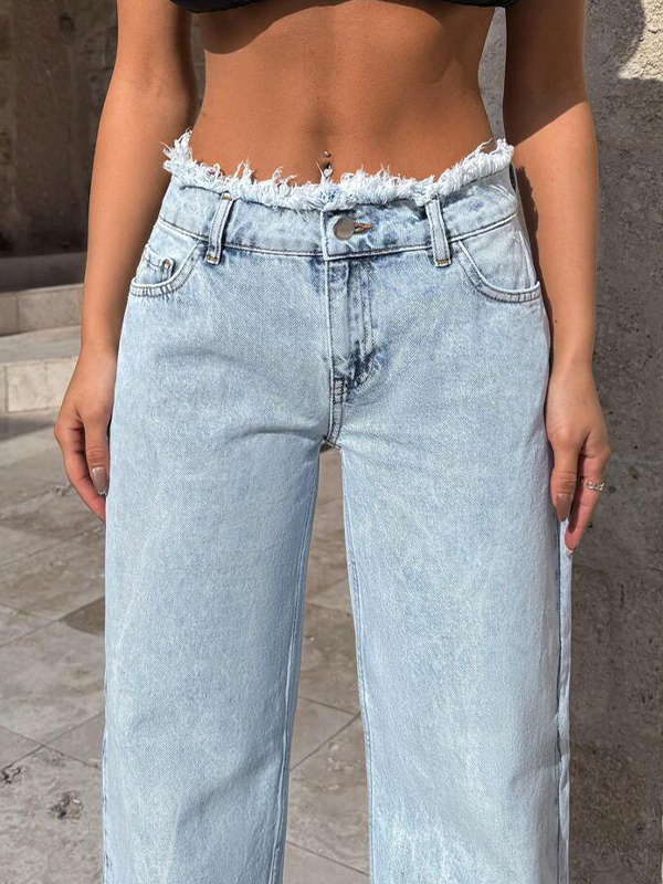 EMMIOL Designorientierte Niche Fringe Boyfriend Jeans
