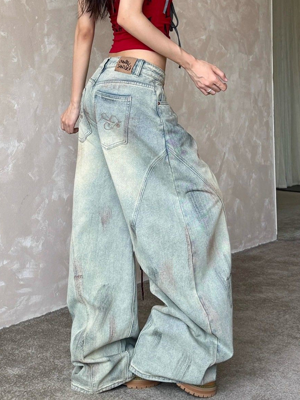 EMMIOL Gelbe Schlammflecken Heavy Industry Water Boyfriend Jeans