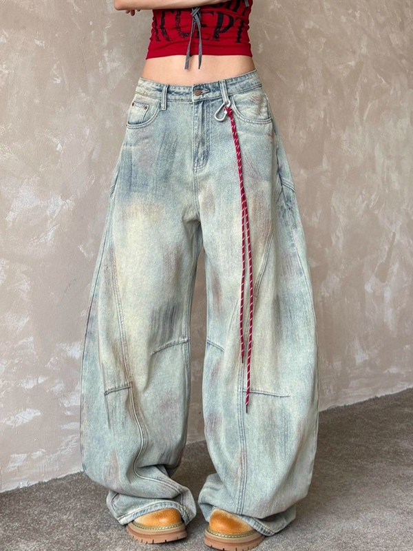 EMMIOL Gelbe Schlammflecken Heavy Industry Water Boyfriend Jeans