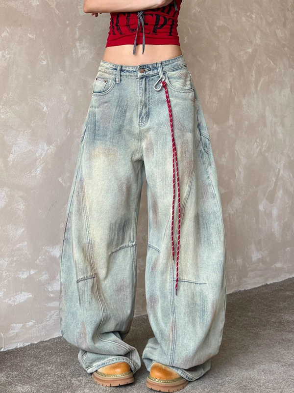 EMMIOL Gelbe Schlammflecken Heavy Industry Water Boyfriend Jeans