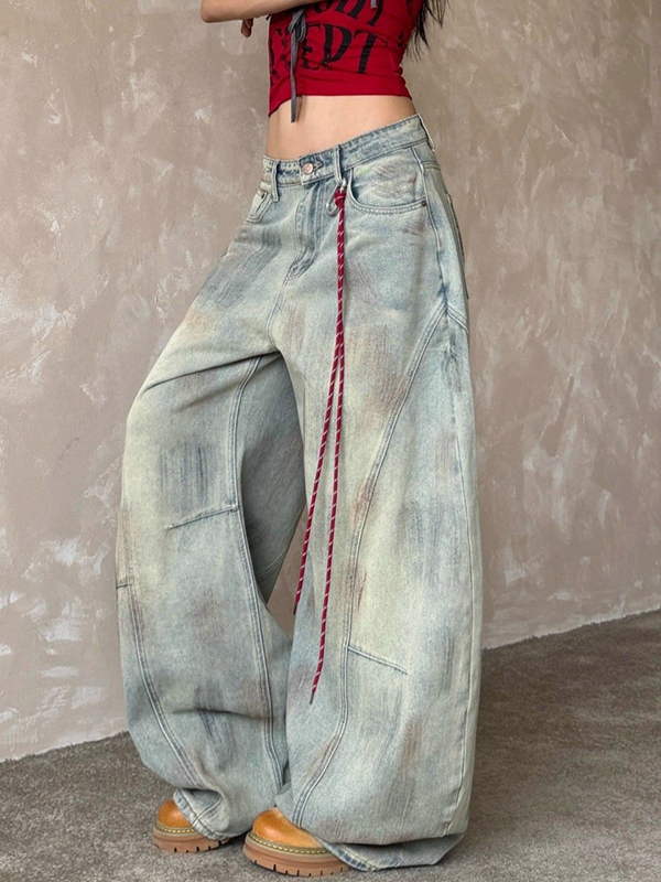 EMMIOL Gelbe Schlammflecken Heavy Industry Water Boyfriend Jeans