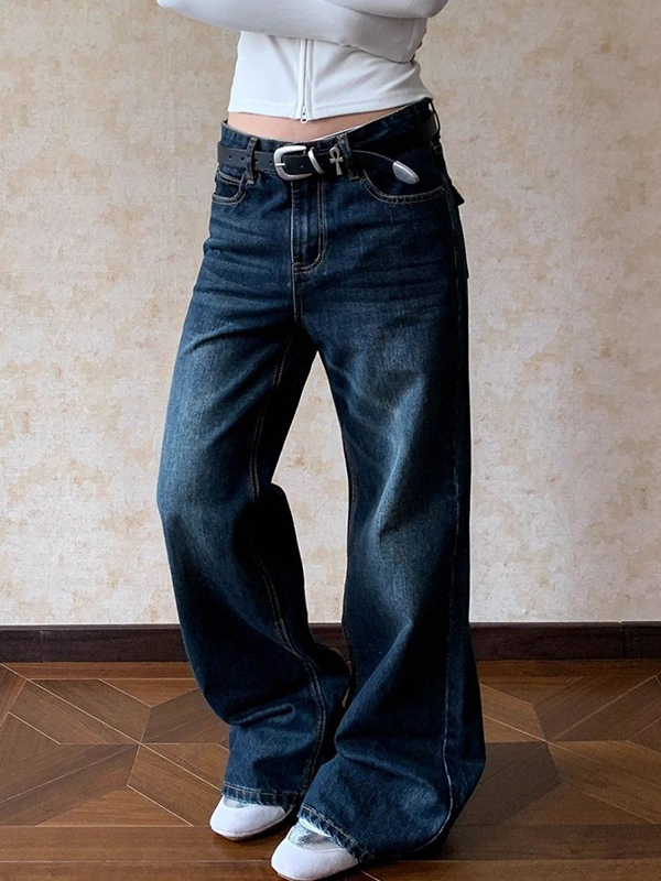 EMMIOL Jeans boyfriend con baffi di gatto retrò americani