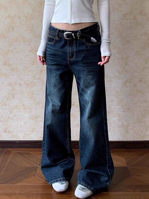EMMIOL Jeans boyfriend con baffi di gatto retrò americani