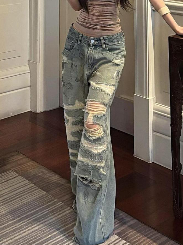 EMMIOL Zerrissene Jeans im American Vintage-Waschungsdesign