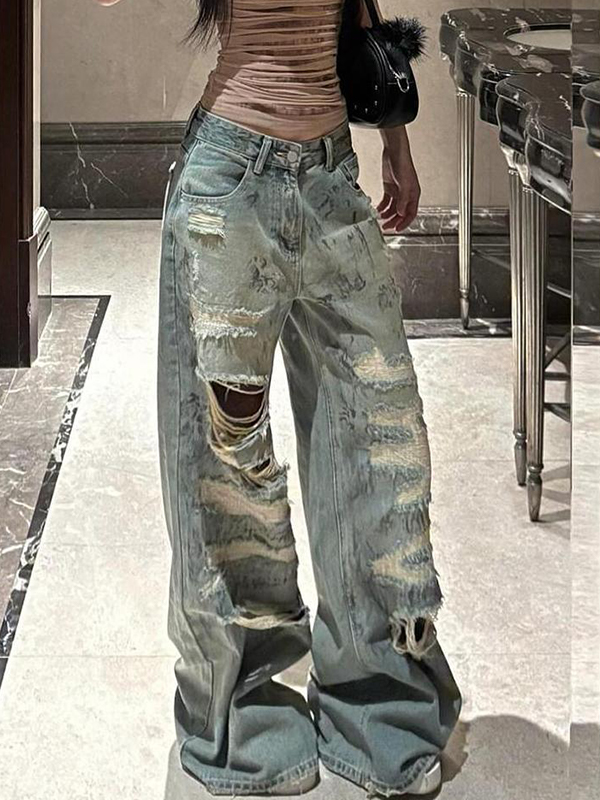 EMMIOL Zerrissene Jeans im American Vintage-Waschungsdesign