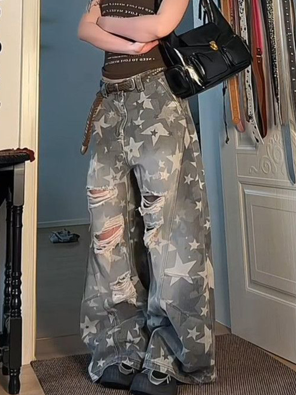 EMMIOL American Vintage – Zerrissene Jeans mit verwaschenen Sternen