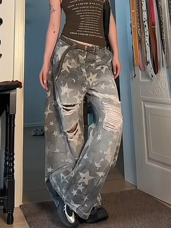 EMMIOL American Vintage – Zerrissene Jeans mit verwaschenen Sternen