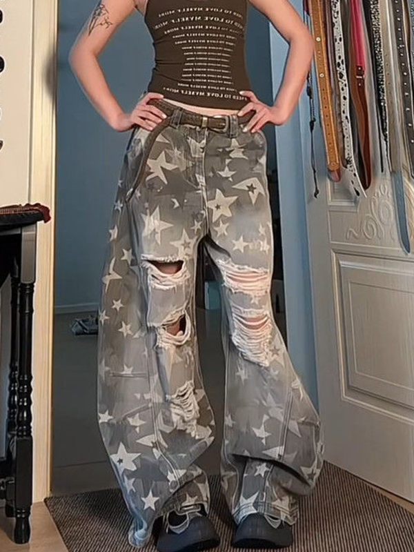 EMMIOL American Vintage – Zerrissene Jeans mit verwaschenen Sternen