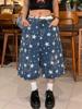 EMMIOL Pantaloncini in denim con strass a stella a cinque punte in stile retrò americano