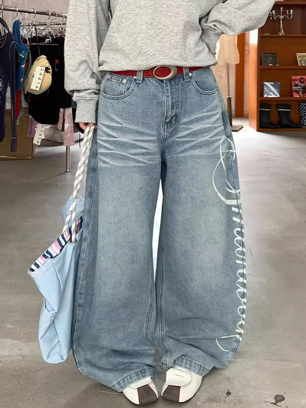 EMMIOL Jeans boyfriend con stampa di lettere retrò