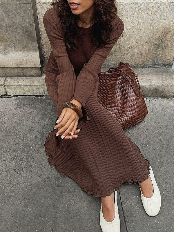 EMMIOL Geripptes Strick-Maxikleid