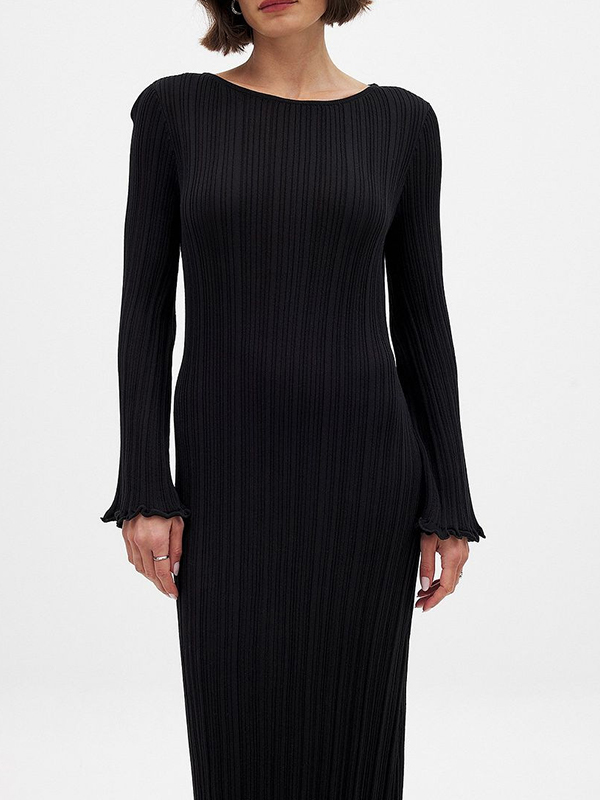 EMMIOL Geripptes Strick-Maxikleid