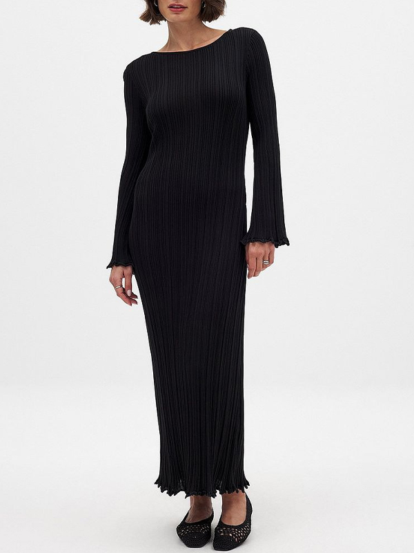 EMMIOL Geripptes Strick-Maxikleid