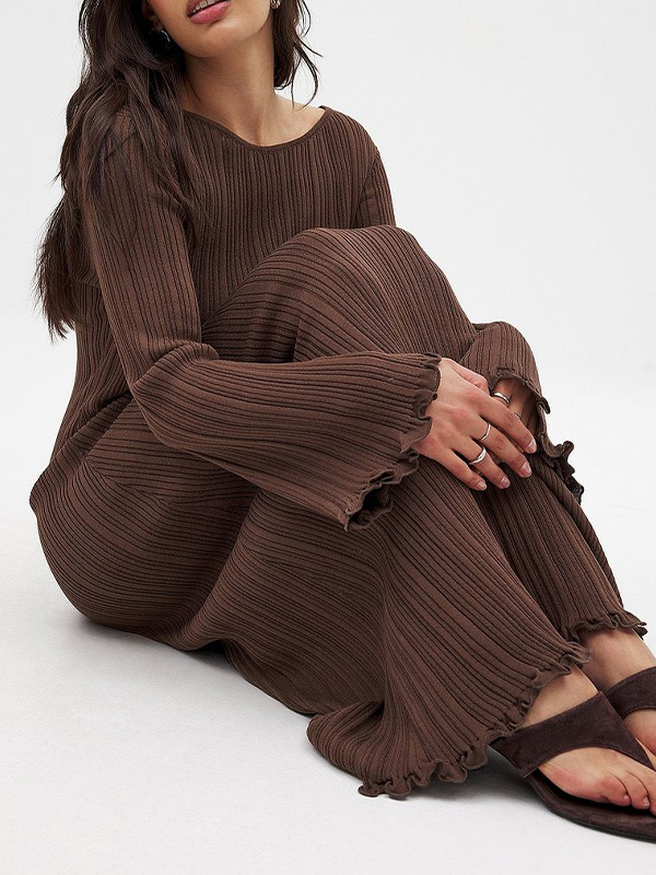 EMMIOL Geripptes Strick-Maxikleid