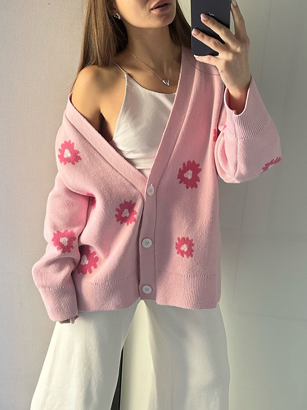 EMMIOL Cardigan monopetto stampato con bottoni