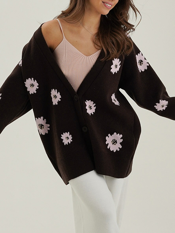 EMMIOL Cardigan monopetto stampato con bottoni