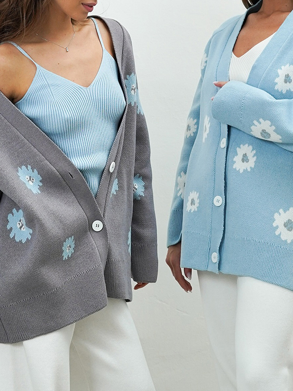 EMMIOL Cardigan monopetto stampato con bottoni