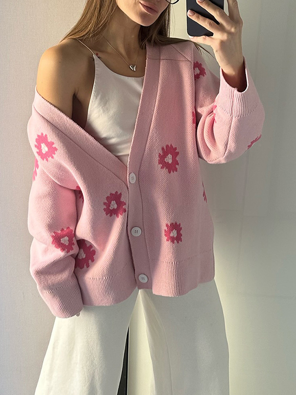 EMMIOL Cardigan monopetto stampato con bottoni