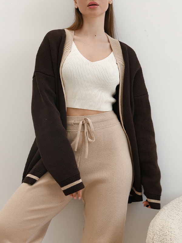 EMMIOL Cardigan spesso con colori contrastanti