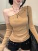 EMMIOL Spicy Girl Style Strass Schräge Schulter Langarm