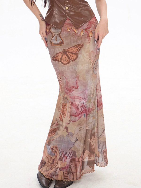 EMMIOL Gonna lunga con stampe creative alla moda