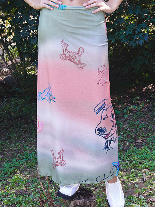 EMMIOL Gonna lunga alla moda con stampe di cartoni animati carini