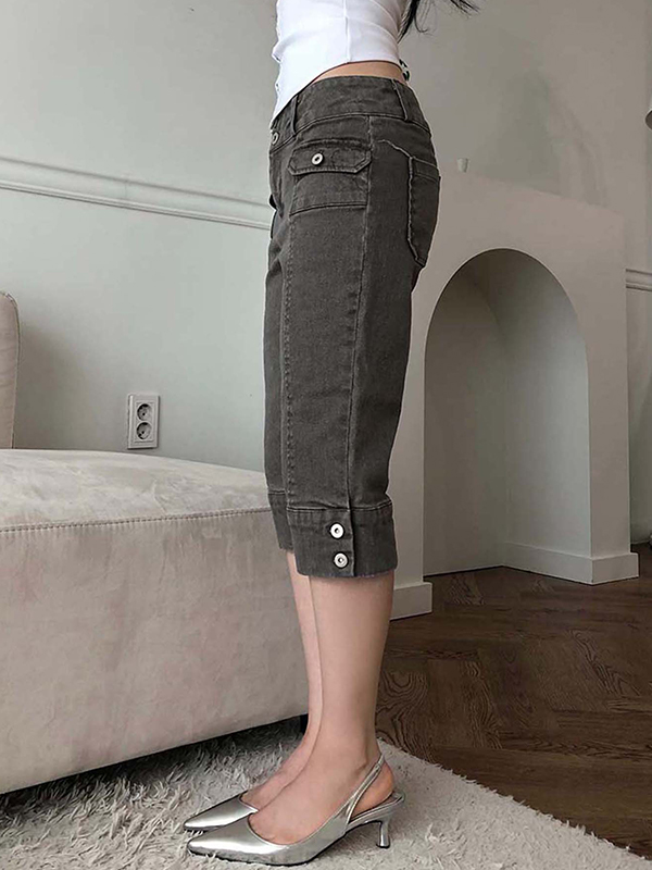 EMMIOL Shorts vaqueros ajustados lavados estilo retro