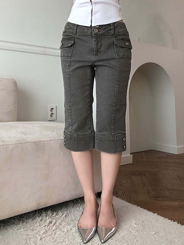 EMMIOL Shorts vaqueros ajustados lavados estilo retro