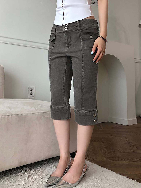 EMMIOL Shorts vaqueros ajustados lavados estilo retro