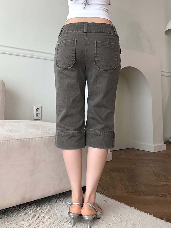 EMMIOL Shorts vaqueros ajustados lavados estilo retro