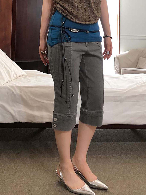 EMMIOL Shorts vaqueros ajustados lavados estilo retro