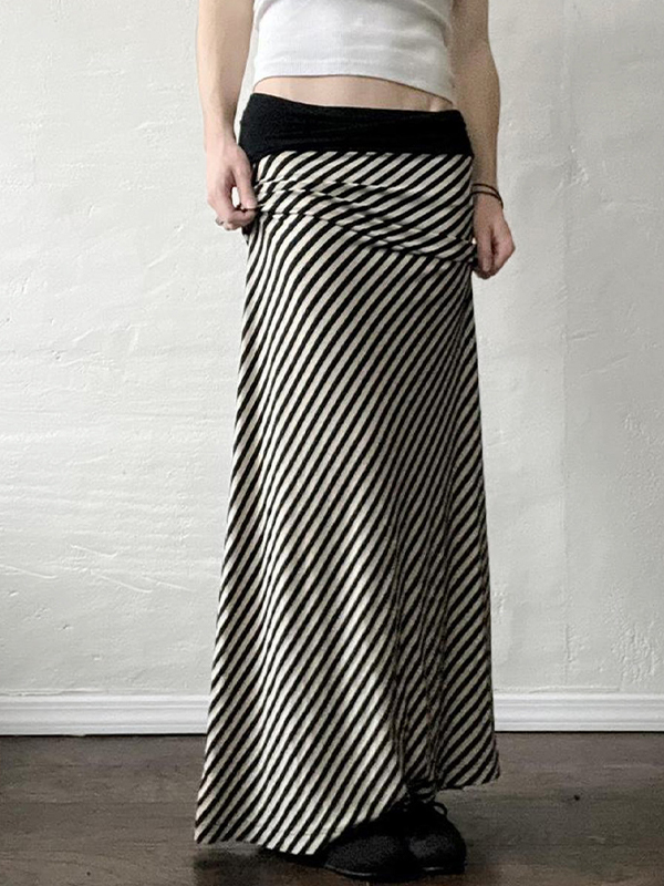 EMMIOL Black White Striped Contrast Colours Maxi Skirt