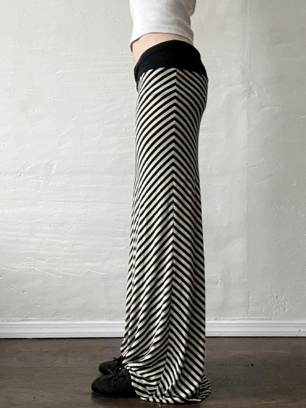 EMMIOL Black White Striped Contrast Colours Maxi Skirt