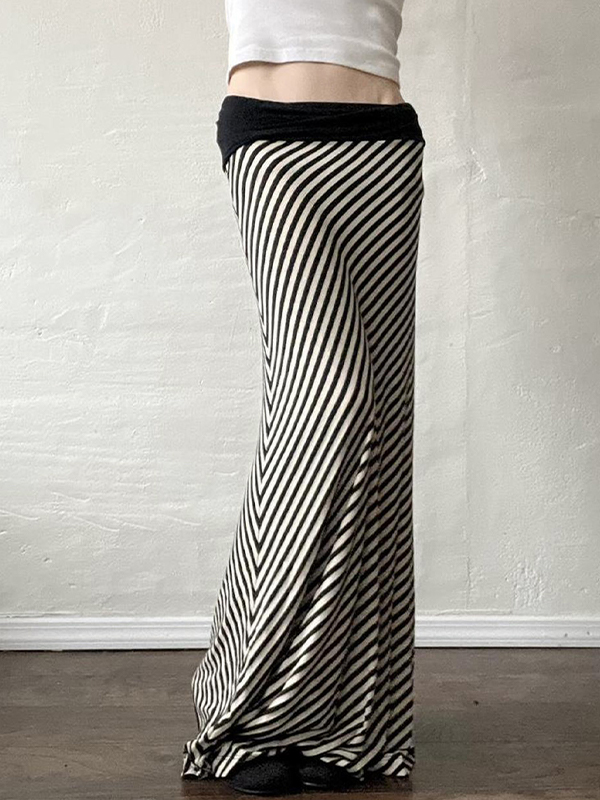EMMIOL Black White Striped Contrast Colours Maxi Skirt