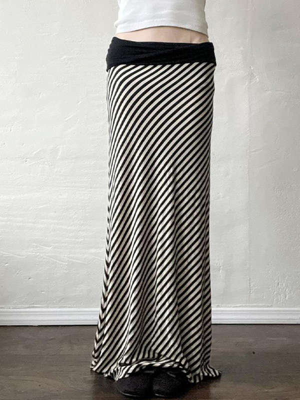EMMIOL Black White Striped Contrast Colours Maxi Skirt