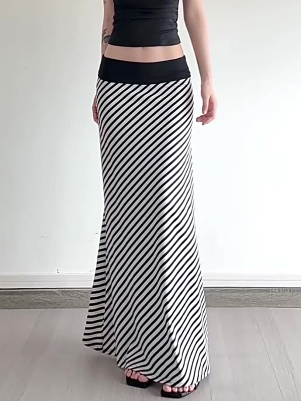 EMMIOL Black White Striped Contrast Colours Maxi Skirt