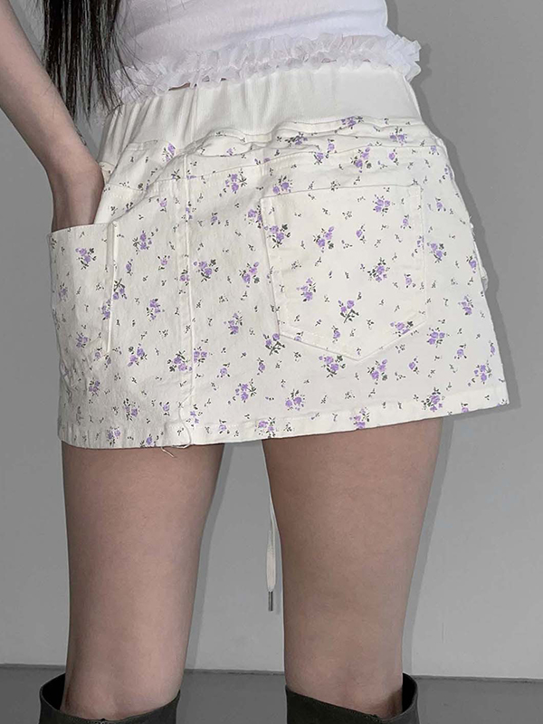 EMMIOL Minifalda con encaje floral dulce