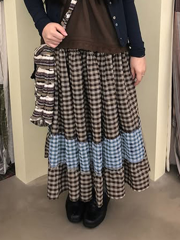 EMMIOL Retro Plaid Patchwork Colour Clash Maxi Skirt