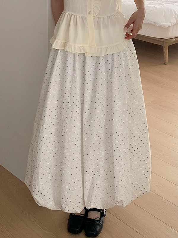 EMMIOL Dulce chica con falda larga de lunares blancos