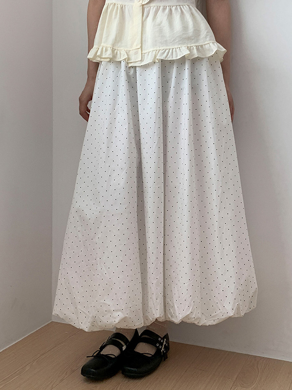 EMMIOL Dulce chica con falda larga de lunares blancos