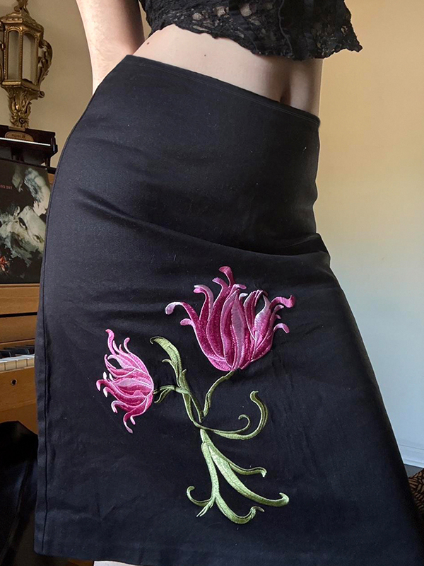 EMMIOL Falda larga con bordado floral vintage americano
